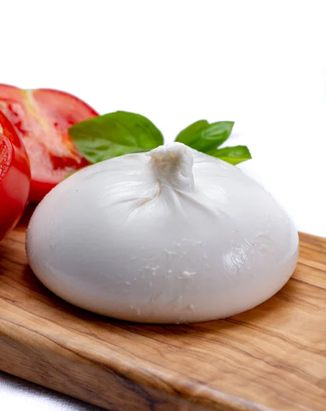 Burrata Bianca Molle Fresca Formaggio Pasta Burrosa Palla Fatto Mix — Foto Stock