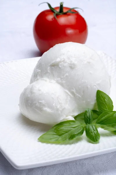 Čerstvě Měkký Italský Bílý Sýr Mozzarella Buffalo Originál Regionu Kampánie — Stock fotografie