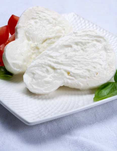 Mozzarella Bufala Fresca Formaggio Bianco Morbido Italiano Originaria Delle Regioni — Foto Stock