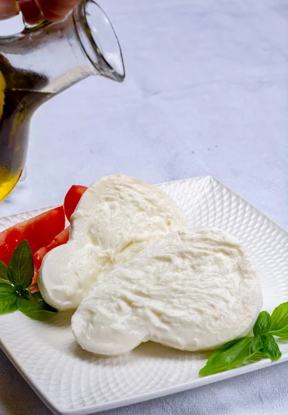 Fresh Soft Italian White Cheese Mozzarella Buffalo Original Campania Paestrum — Stock Photo, Image