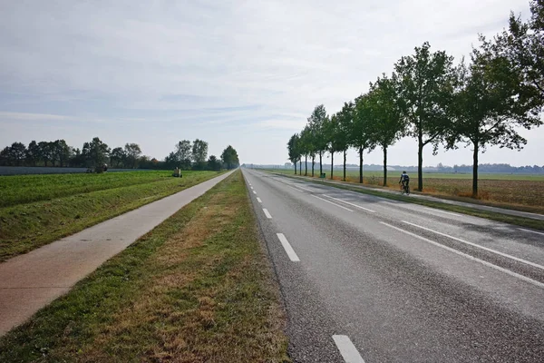 Road network in Netherlands, high quality roads in countryside, landscape with fields, road and separate bicycle line