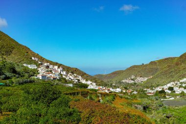 Agaete köyü, Gran Canaria, Kanarya Adaları, İspanya yakınlarındaki mango ve portakal tarlaları, üzüm bağları ve avokado bahçeleri olan bereketli bir vadi.