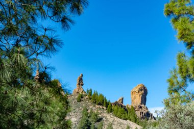 Büyük Kanarya Adası, İspanya 'daki Roque Nublo ile dağların manzarası