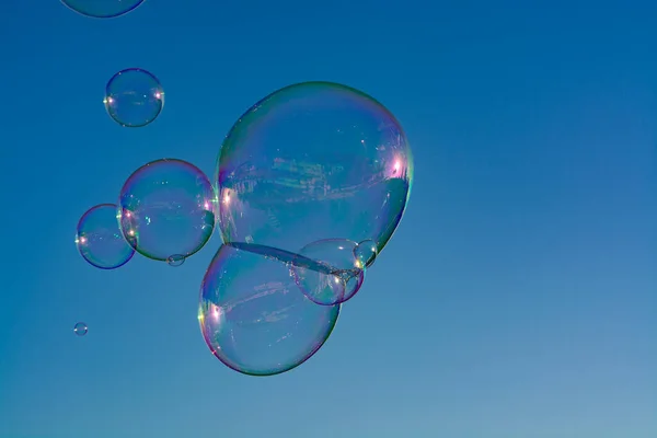 Background Many Soap Bubbles Air Blue Sky Outdoor Fun Everybody — Stock Photo, Image