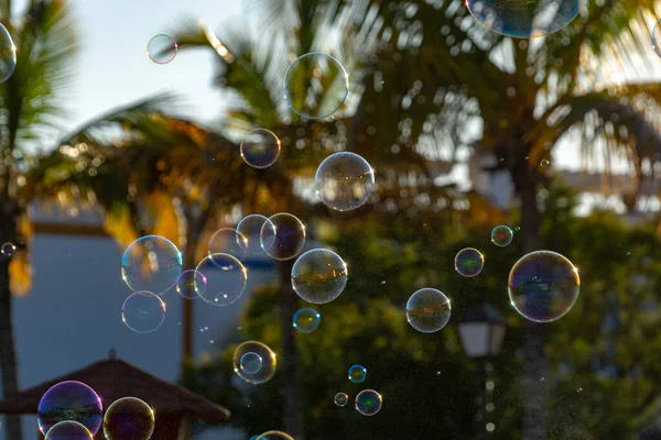 Background Many Soap Bubbles Air City Street Outdoor Fun Everybody — Stock Photo, Image