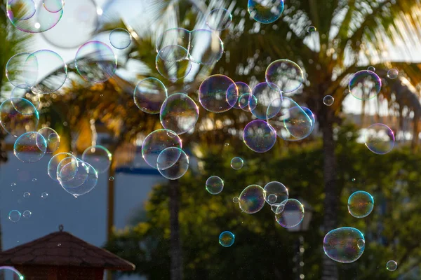 Background Many Soap Bubbles Air City Street Outdoor Fun Everybody — Stock Photo, Image
