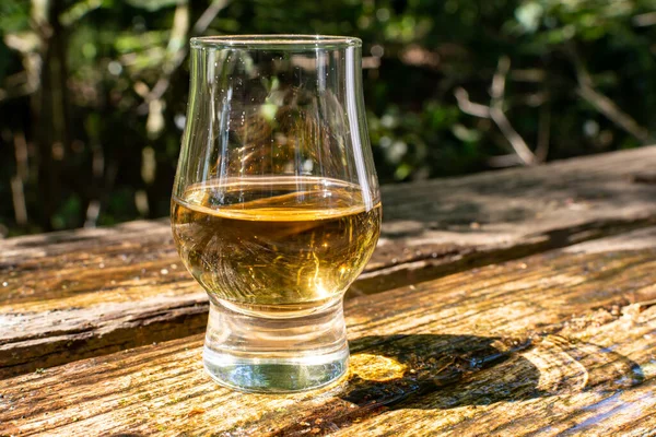 Verkostung Verschiedener Schottischer Whiskys Auf Der Außenterrasse Dram Whisky Close — Stockfoto