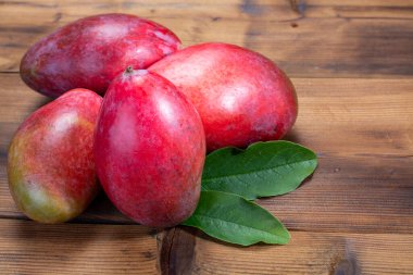 Hindistan, Pakistan ve Filipinler 'in ulusal meyveleri tropikal organik kırmızı mango yemeye hazır.