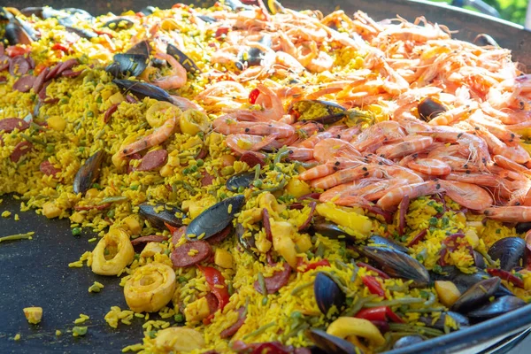 Street Food France Fresh Prepared Colorful Paella Rice Sea Food — Stock Photo, Image