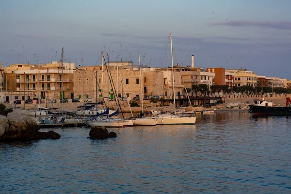 Régi Halászkikötő Színes Fahajókkal Régi Kisvárosban Giovinazzo Közelében Bari Apulia — Stock Fotó