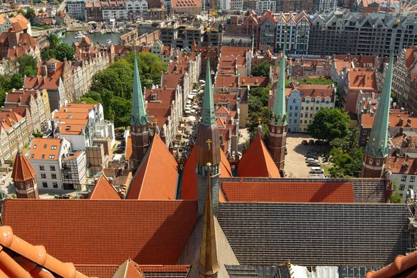 Townscape Med Röda Tak Gamla Stan Gdansk Gjord Från Toppen — Stockfoto
