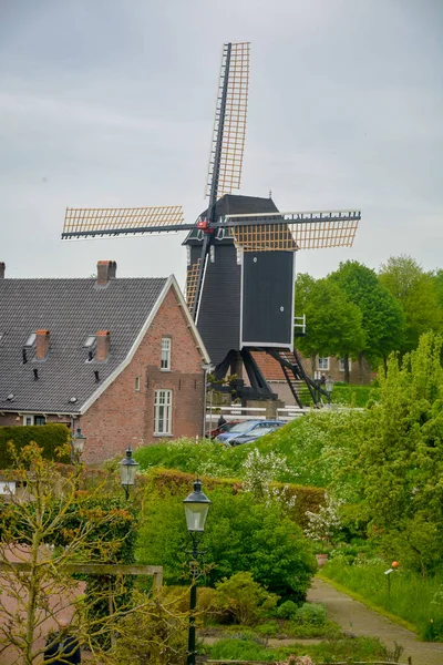 Old Dark Wooden Wind Mill Heusden North Brabant Netherlands Springtime — Stock Photo, Image