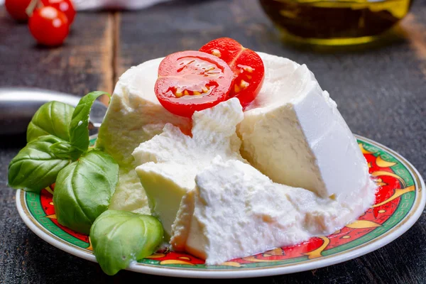 Fromage Pâte Molle Italien Jeune Fromage Ricotta Blanc Servi Avec — Photo