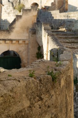 2019 yılında Avrupa Kültür Başkenti, Matera antik kentinin sokakları, Güney İtalya 'nın başkenti Basilicata, sabahın erken saatlerinde