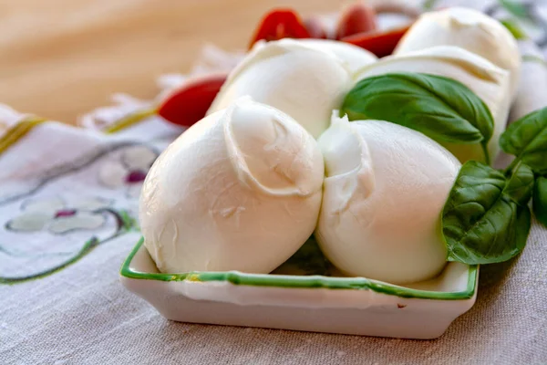 Buffle Mozzarella Fromage Blanc Italien Frais Original Campanie Paestrum Foggia — Photo