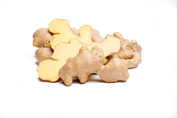 Fresh Big Ginger Root Close Copy Space Isolated White Background — Stock Photo, Image