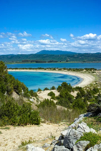 Voidokilia Beach Popular Playa Arena Blanca Aguas Cristalinas Azules Messinia — Foto de Stock