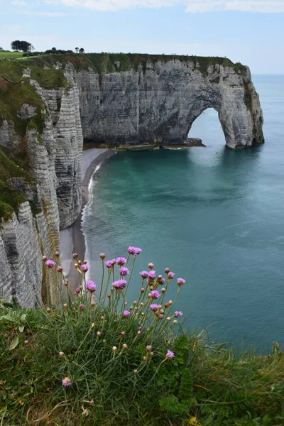 Landskap Med Natursköna Alabaster Krita Klippor Etretat Och Atlantkusten Resor — Stockfoto