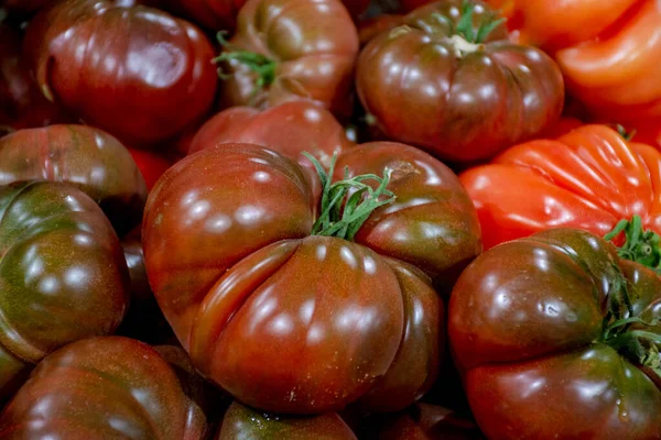 Grande Maduro Francês Tomates Comida Fundo Close — Fotografia de Stock