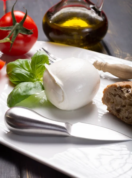 Traditional Italian Food White Ball Mozzarella Buffalo Italian Soft Cheese — Stock Photo, Image