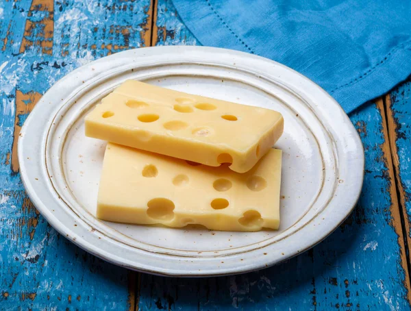 Two Blocks French Emmental Semi Hard Cheese Close — Stock Photo, Image