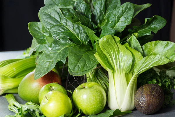 Legumes Frutas Verdes Frescos Ingredientes Para Desintoxicação Saudável Dieta Smoothie — Fotografia de Stock