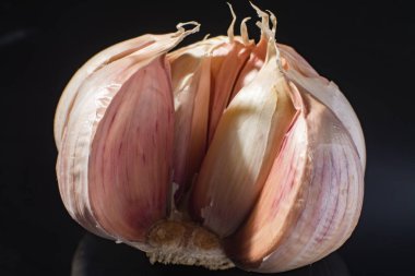 Makro koleksiyonu, Fransız pembesi sarımsak kafası siyah arka plana yakın.