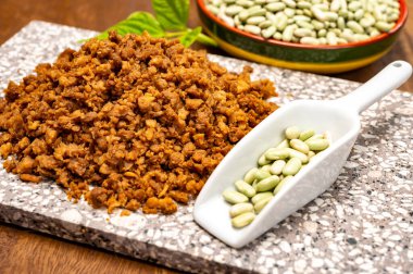 Fiber bitkinin kaynağı vejetaryen soya proteini kıymalı et, etsiz sağlıklı yiyecek.