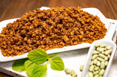Fiber bitkinin kaynağı vejetaryen soya proteini kıymalı et, etsiz sağlıklı yiyecek.