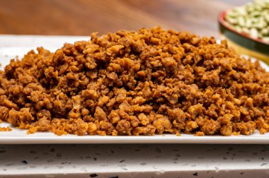 Fiber bitkinin kaynağı vejetaryen soya proteini kıymalı et, etsiz sağlıklı yiyecek.