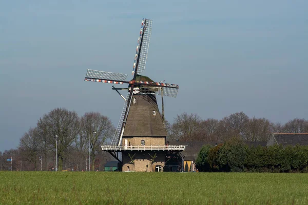 Paisaje Primavera Con Molino Viento Holandés Tradicional Brabante Cerca Oerle —  Fotos de Stock