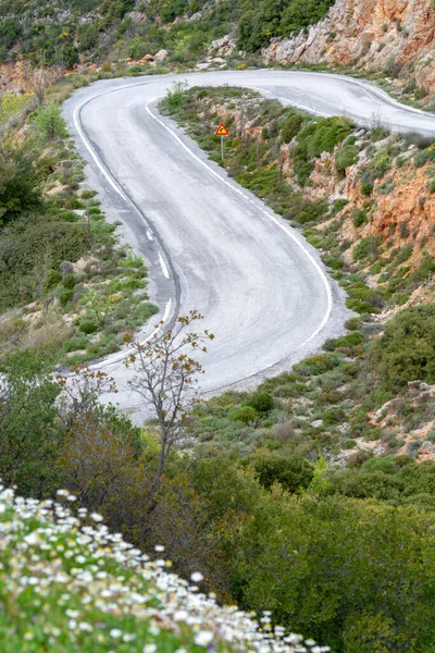 Voiture Conduite Forme Routes Sinueuses Péloponnèse Réseau Routier Grèce Vacances — Photo