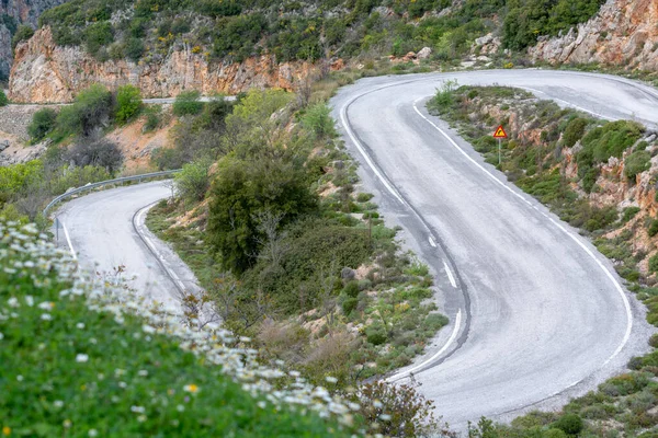 Voiture Conduite Forme Routes Sinueuses Péloponnèse Réseau Routier Grèce Vacances — Photo