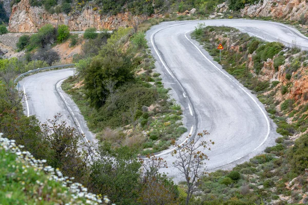 Voiture Conduite Forme Routes Sinueuses Péloponnèse Réseau Routier Grèce Vacances — Photo