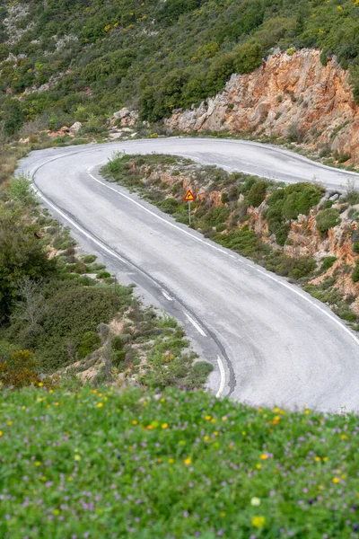 Driving Car Shape Winding Roads Peloponnese Roads Network Greece Vacation — Stock Photo, Image