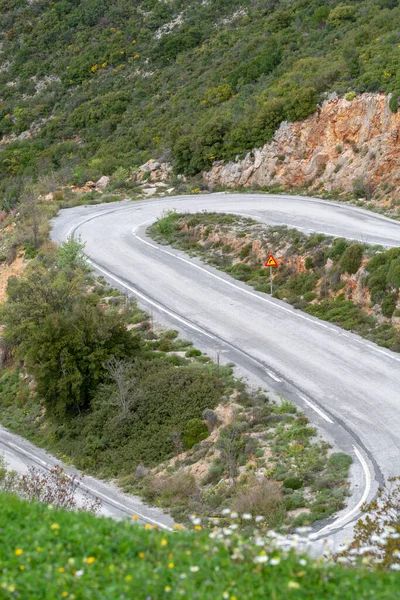 Voiture Conduite Forme Routes Sinueuses Péloponnèse Réseau Routier Grèce Vacances — Photo