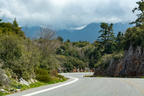 Driving car on roads of Peloponnese, roads network in Greece, vacation and tourist destination