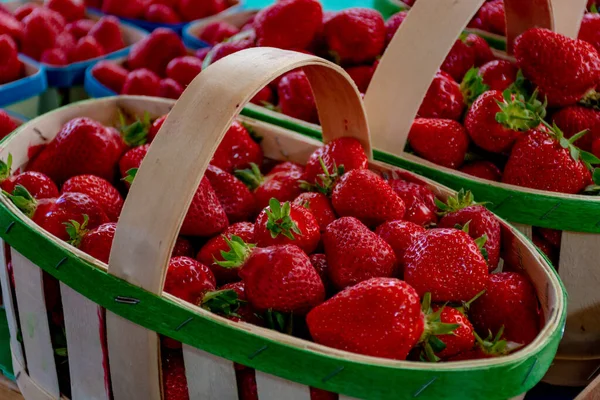 Frische Reife Süße Französische Erdbeere Holzkorb Neue Ernte — Stockfoto