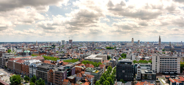Cityscape, old Belgian city Antwerpen, view from above in summer