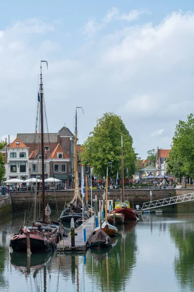 Vista Sobre Puerto Pesquero Las Antiguas Casas Torres Holandesas Zierikzee — Foto de Stock