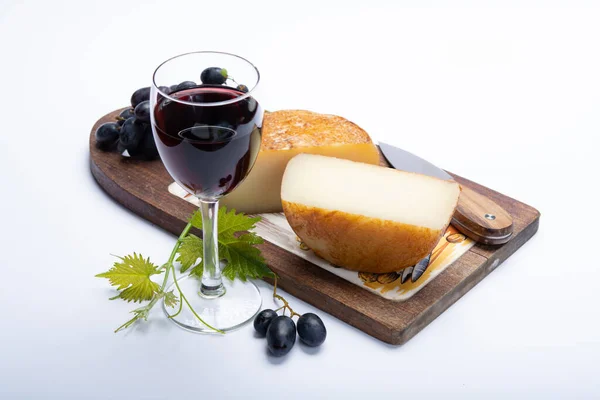 Hard Italian Pecorino Sheep Cheese Glass Italian Red Wine Close — Stock Photo, Image