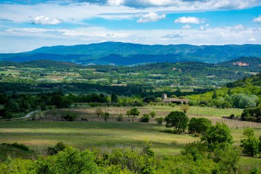 Fransa 'nın güneyinde, Provence' deki verimli Luberon vadisinin manzarası, yazın manzara