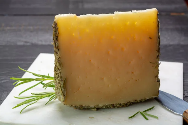 奶酪系列 西班牙曼奇戈羊奶奶酪加迷迭香草片 — 图库照片