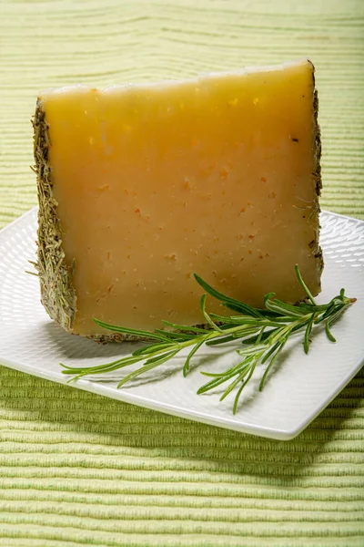 Cheese Collection One Piece Spanish Manchego Sheeps Milk Cheese Rosemary — Stock Photo, Image