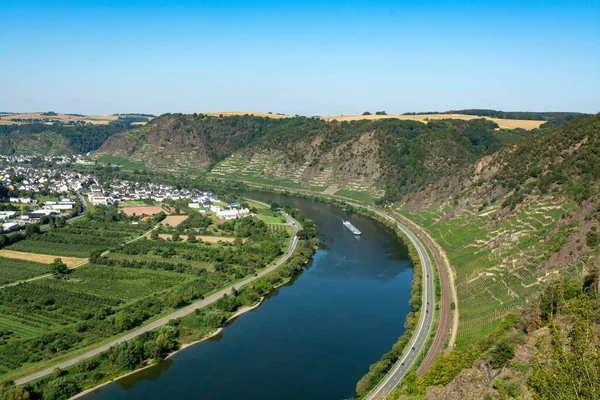 Landscape View Mosel River Valley Green Terraced Vineyards Germany Production — Stock Photo, Image