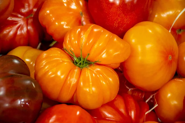 Big Ripe French Tomatoes Food Background Close — Stock Photo, Image