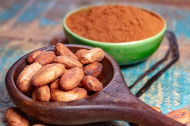 Sıcak çikolata, çikolata, tereyağı ve katı maddelerde kullanılan kakao ya da kakao fasulyesi ve Madagaskar vanilya çubuğu.