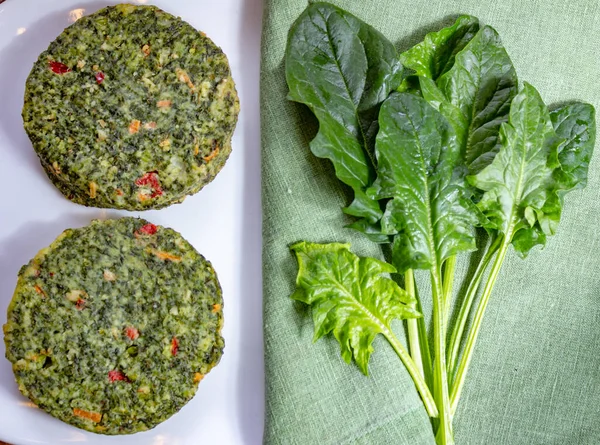 Aliments Végétariens Végétaliens Sains Hamburgers Épinards Verts Non Cuits Ingrédient — Photo