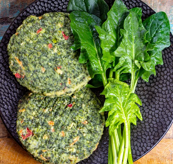 Aliments Végétariens Végétaliens Sains Hamburgers Épinards Verts Non Cuits Ingrédient — Photo