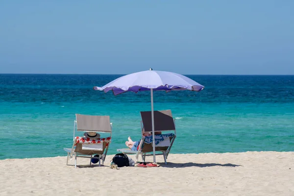 Servicio Playa Colorido Solárium Sombrilla Alquiler Hermosa Playa Arena Blanca — Foto de Stock